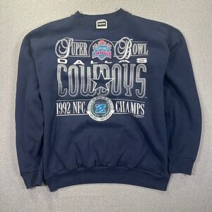 VTG 90s Dallas Cowboys Super Bowl XXVII NFC Champs Tultex Sweatshirt XL Navy EUC